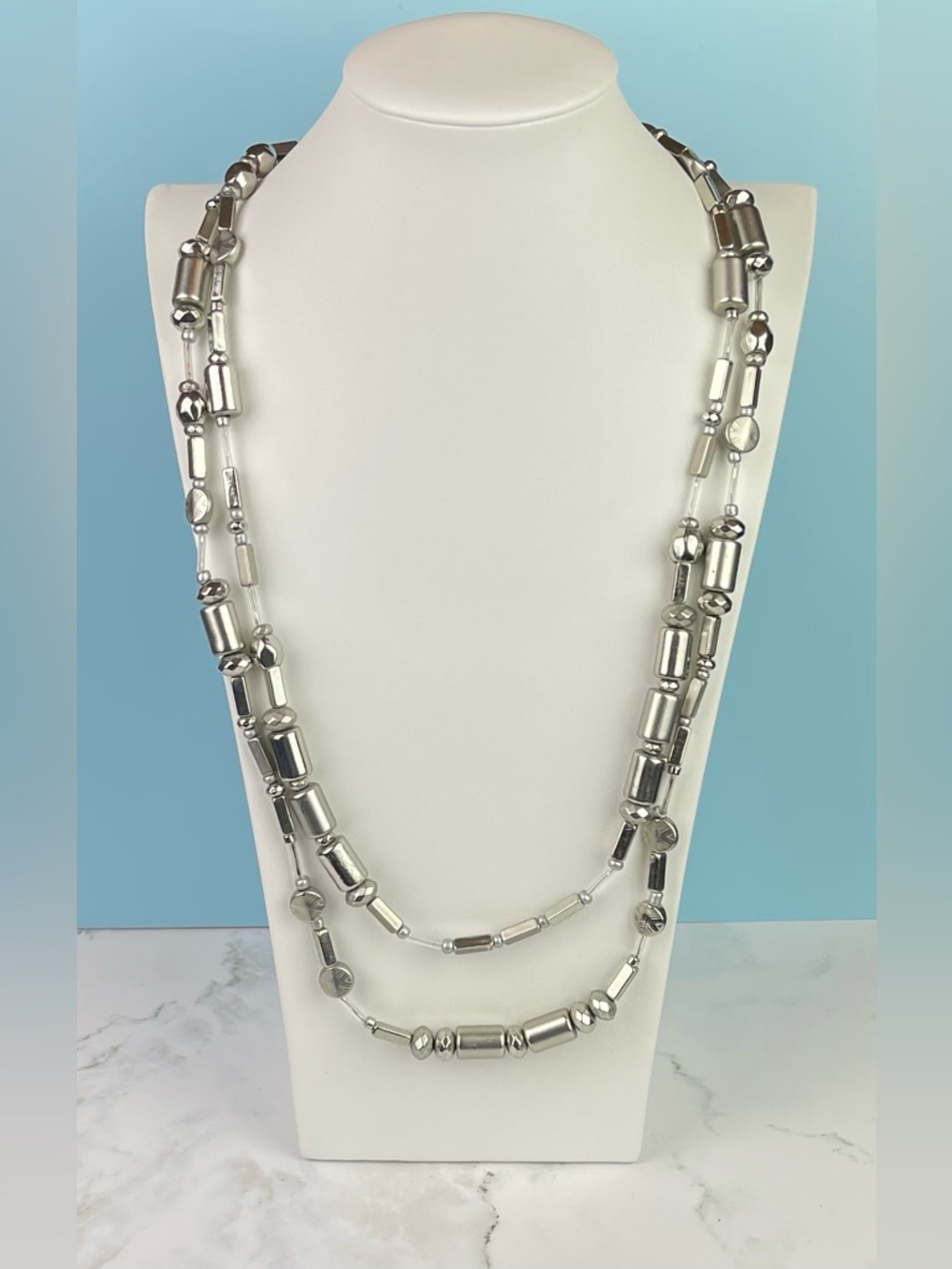 Chico’s Silver-Tone Industrial Chic Layered Beaded Necklace